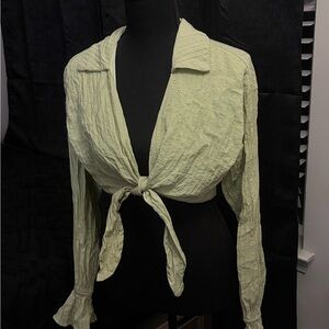 Light Green Crop Tie-Front Blouse
